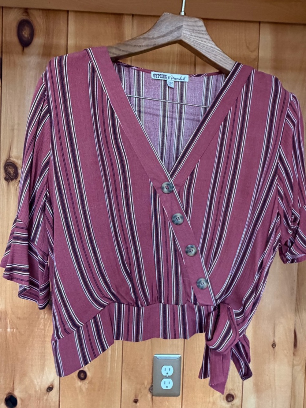 Striped Ruffle-Sleeved Top Gypsies & Moondust Sz. XL  FESTIVAL